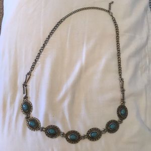 Silver and turquoise long statement necklace